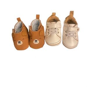 Tan and Beige Baby Walker Shoes with Soft Soles and Cute Bear Design